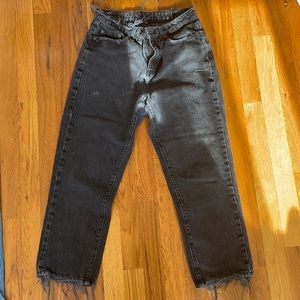 distressed carmar straight leg dropped jeans